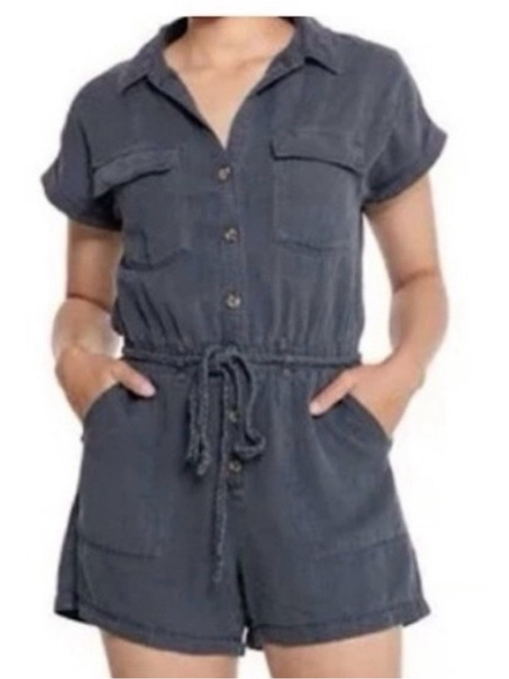 Charcoal gray utility drawstring short romper small